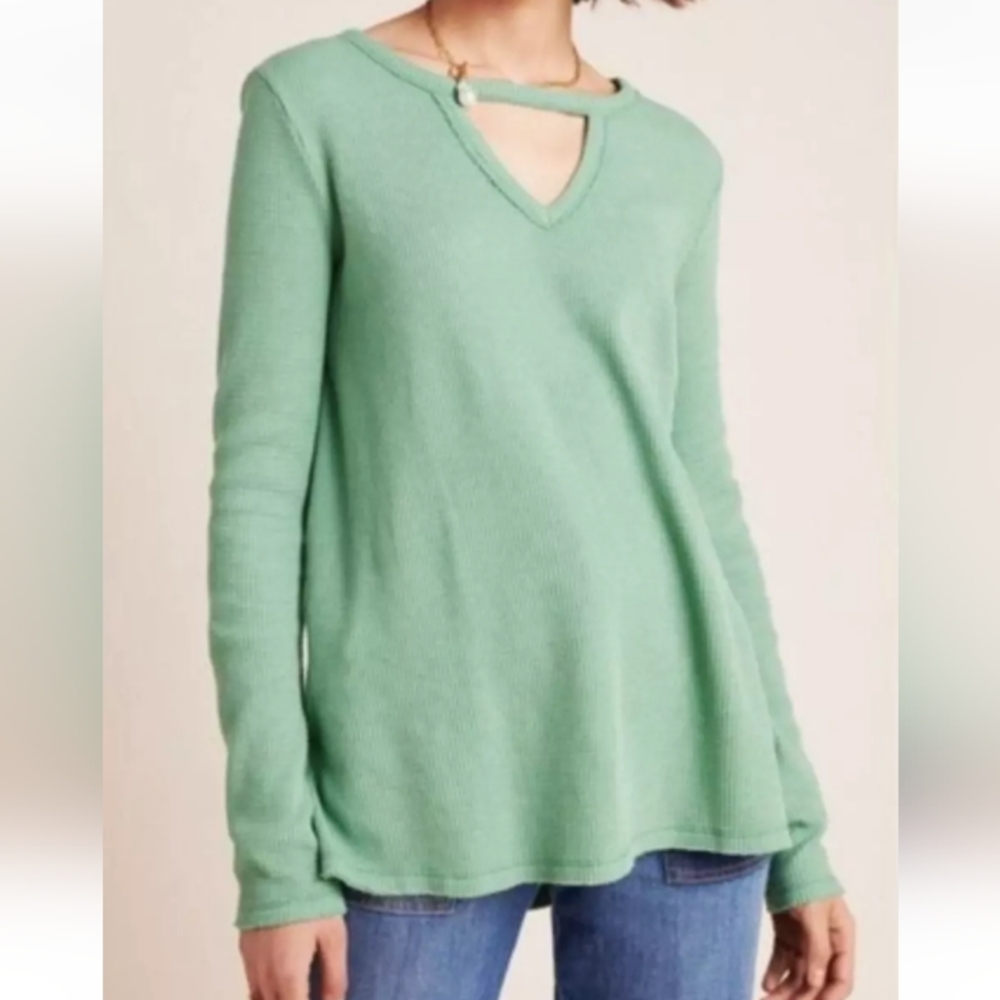 Anthropologie T.la Nadia Cut Out Thermal Waffle Tunic Top Long Sleeve